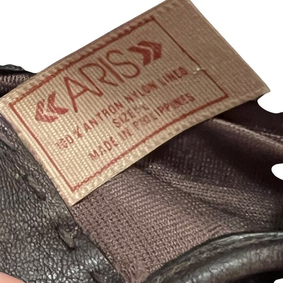 Vintage Aris Leather Gloves Mens Size 8 Nylon Lined Black Made In Philippines - Picture 4 of 5